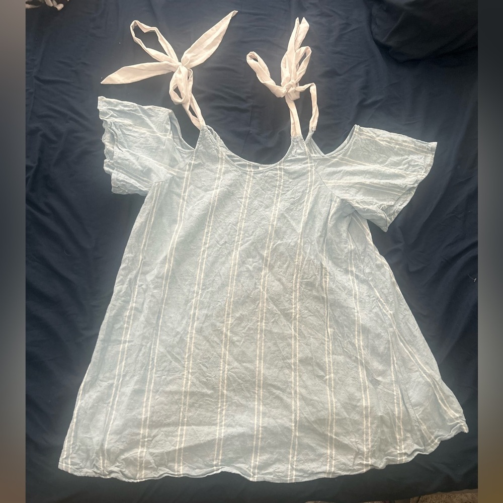 Abound Blue Dress Babydoll Fairy Coquette Peasant Milkmaid Feminine Sz L Linen